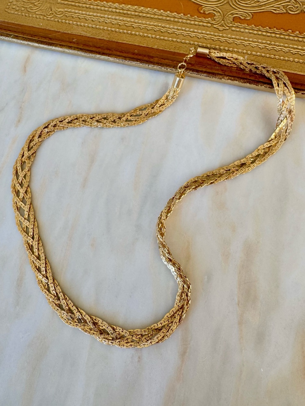 Vintage 80s Korea Gold Tone Multi-Strand Braided Chain Necklace 23.5”
